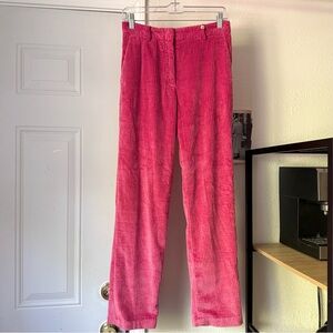 MYTHS pink cotton modal corduroy slim straight leg cropped pants